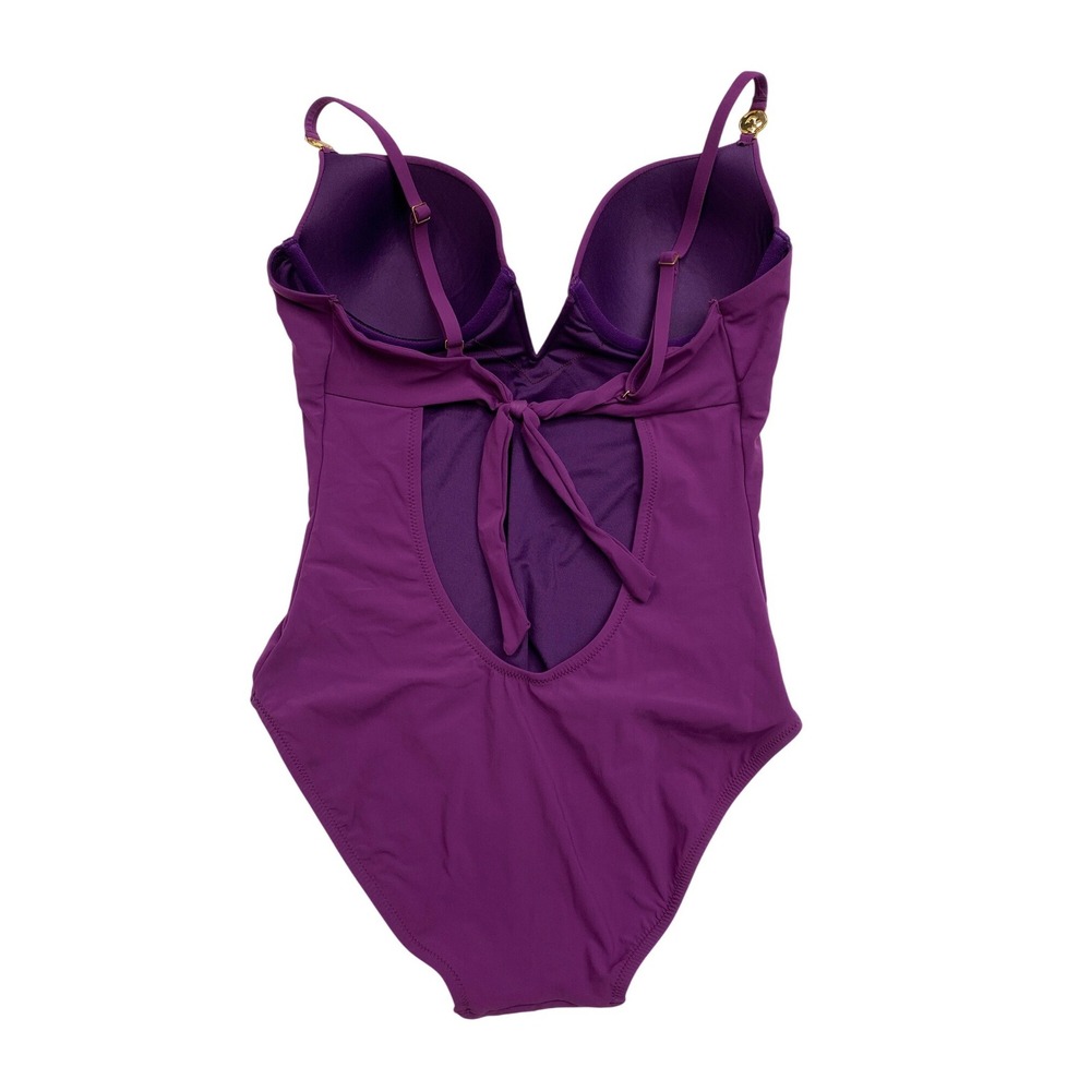 Natori, Purple Plunge Underwire One Piece Swimsuit Tie Back Size 10 C/D - Picture 4 of 11